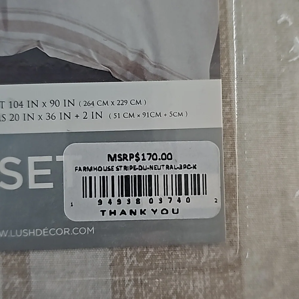 Lush Decor - 3pc King Farmhouse Stripe Reversible Duvet Set Tan Trend - Picture 4 of 14